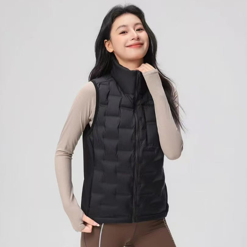 Women Light Thermo Quilted Vest with Stand-up Collar and Wind-resistant Side Inserts Chichicherry