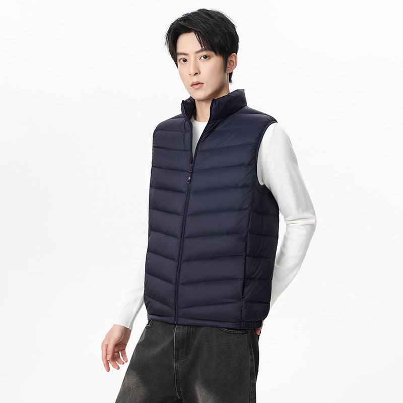 Men's Ultralight Quilted Vest with Down Look, Wind-resistant Shell and Stand-up Collar Chichicherry