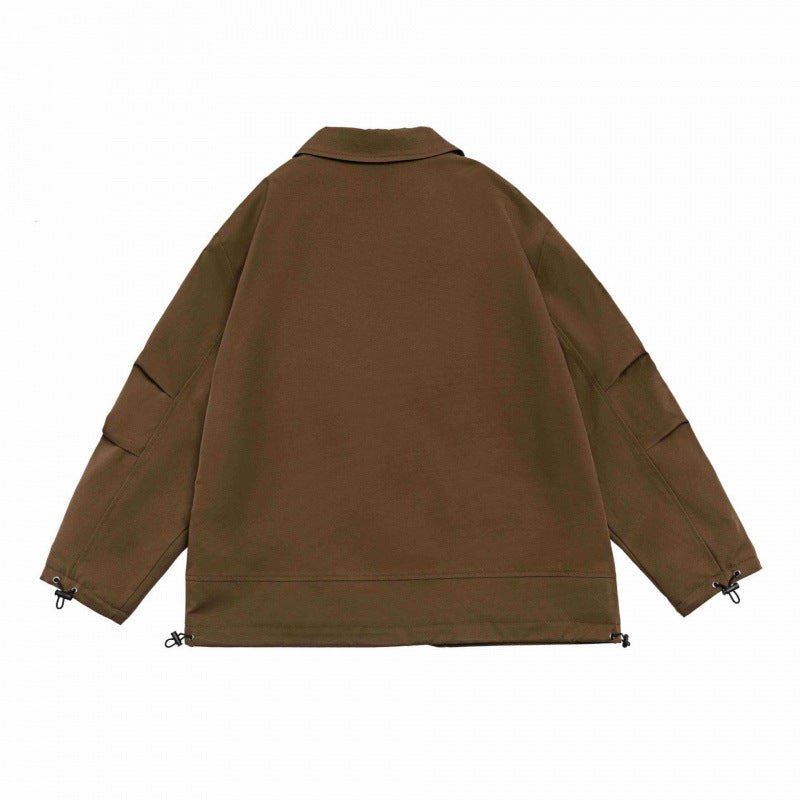 Unisex Oversized Blazer Jacket in Utility Look with Drawstring and Patch Pockets Chichicherry