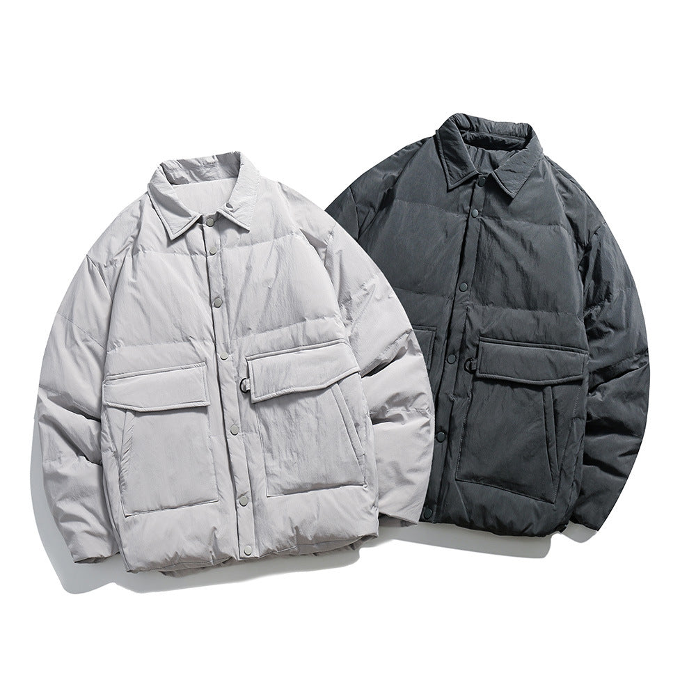 Unisex Boxy padded shirt jacket with large flap pockets and snap button closure Chichicherry