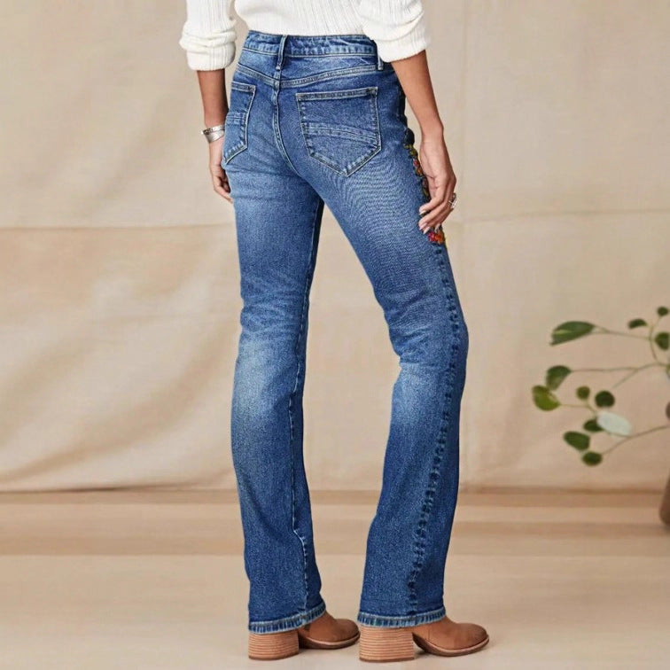 Women's embroidered bootcut jeans with high waist and light stretch Chichicherry