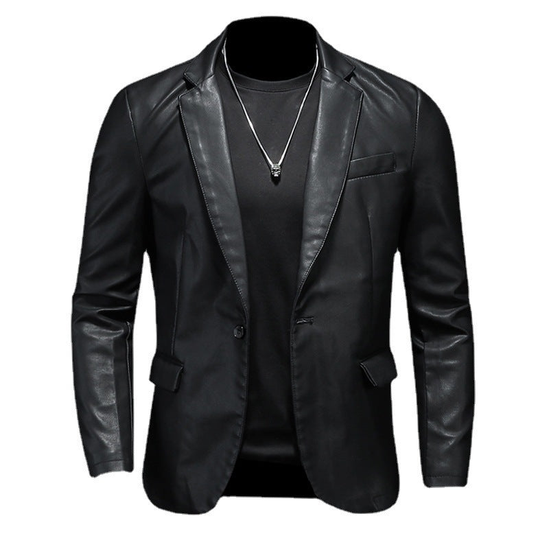 Men's leather blazer with a slim silhouette, pointed lapels, and flap pockets Chichicherry