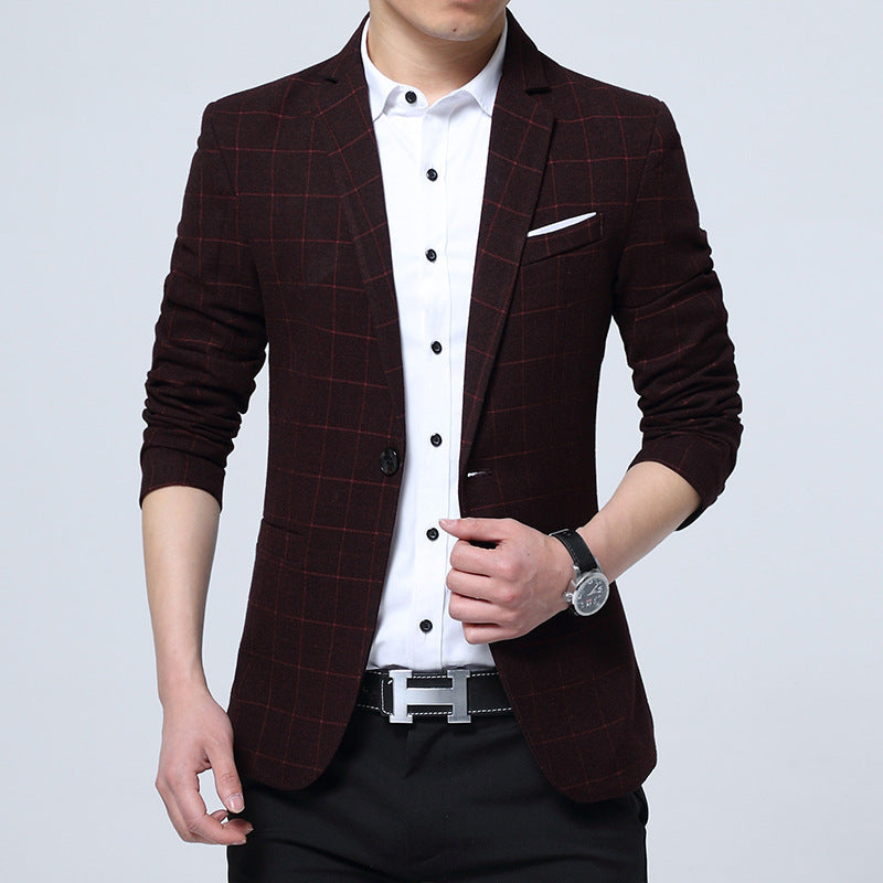 Men's Checked Slim-Fit Blazer in Business-Casual Style Chichicherry