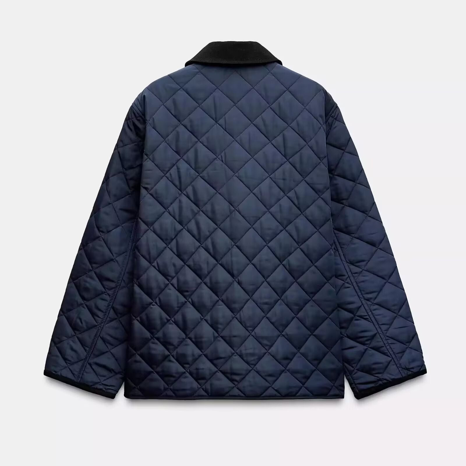Women Lightweight Quilted Transitional Jacket in Oversized Cocoon with Cord Collar Chichicherry