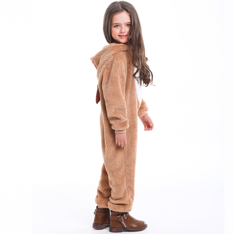 Girls Plush Reindeer Overall with Hood and Ears Chichicherry
