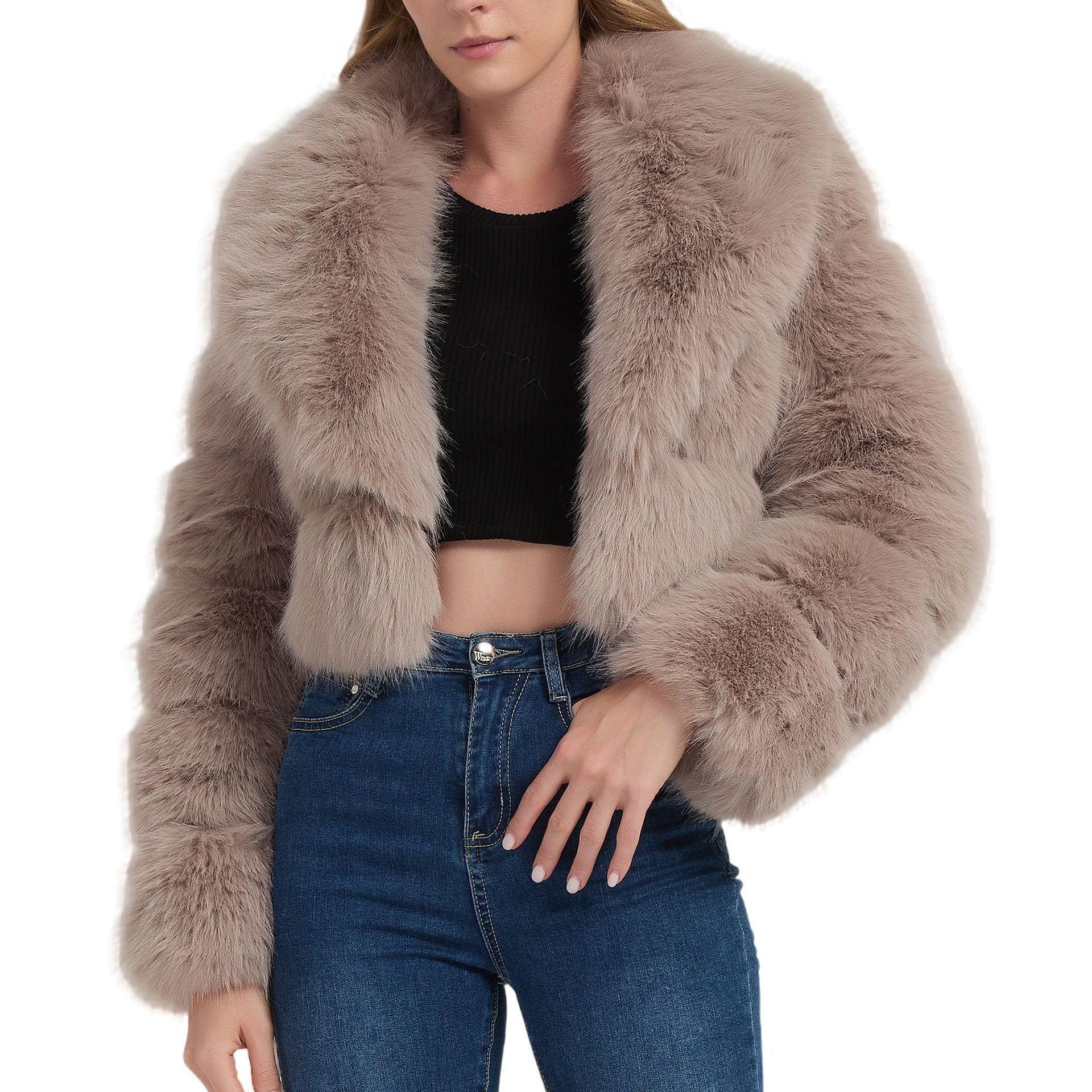 Ladies short-cut faux fur bolero jacket with voluminous shawl collar Chichicherry