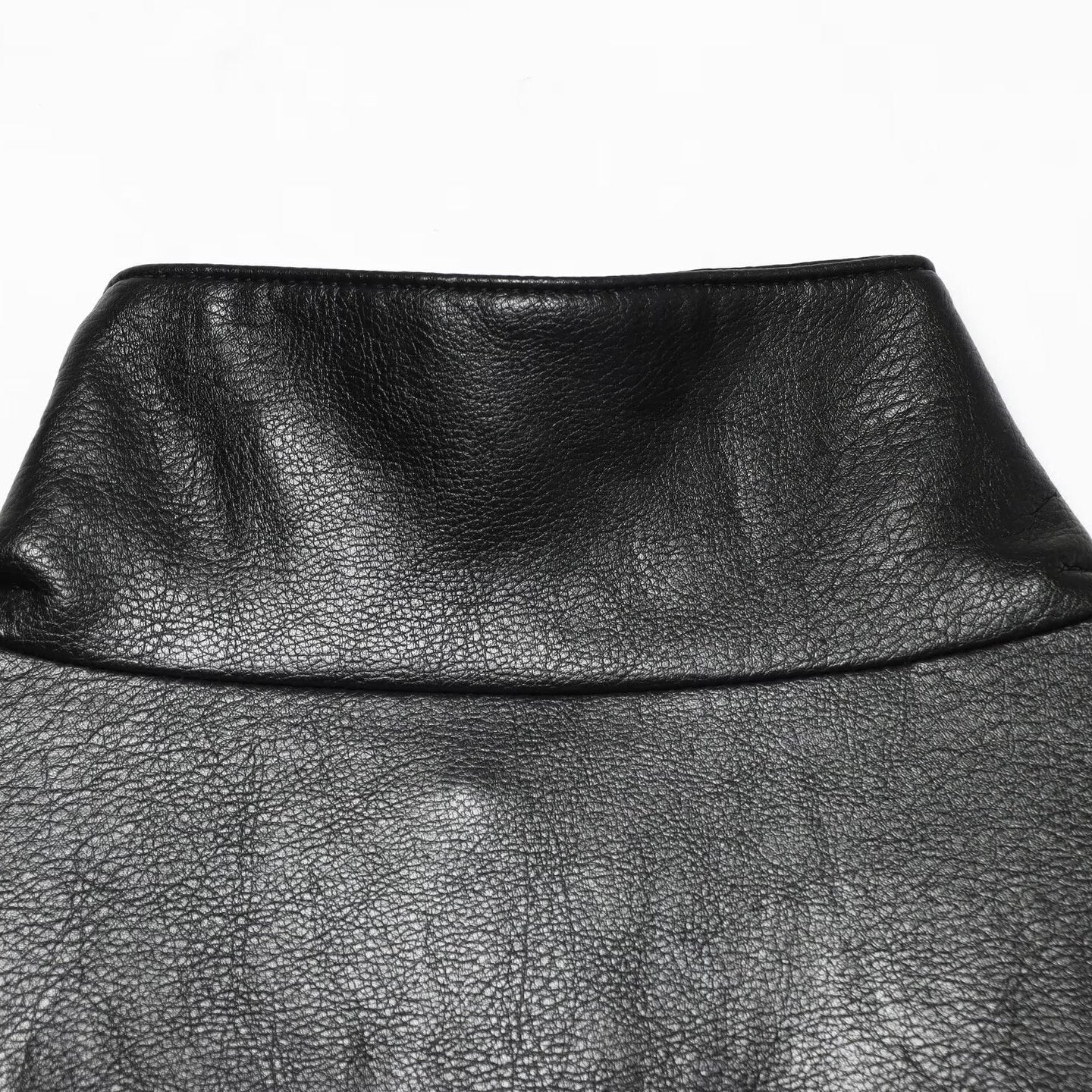 Women's Short Faux Leather Bomber Jacket with High Funnel Collar and Elastic Hem Chichicherry