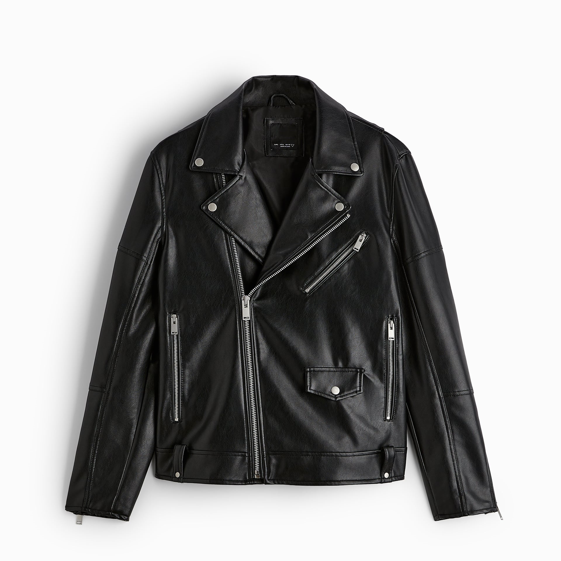 Men's biker jacket made of smooth leather with asymmetrical zipper and distinctive seam design Chichicherry