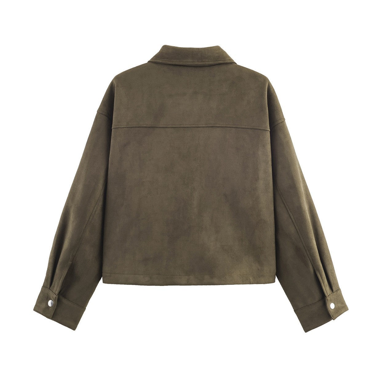 Women's Short Cut Suede Look Utility Jacket with Flap Pockets Chichicherry