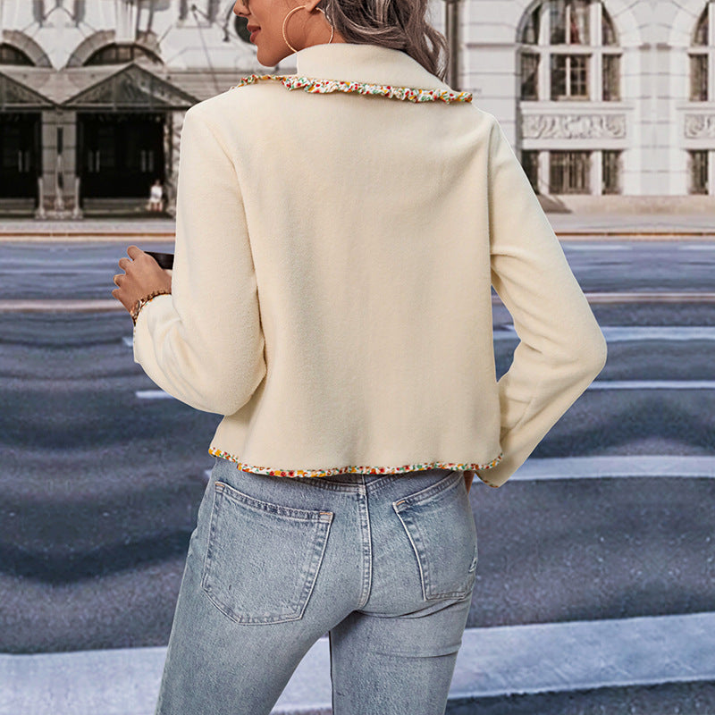 Women's short jacket with Peter Pan collar and floral trim decoration Chichicherry