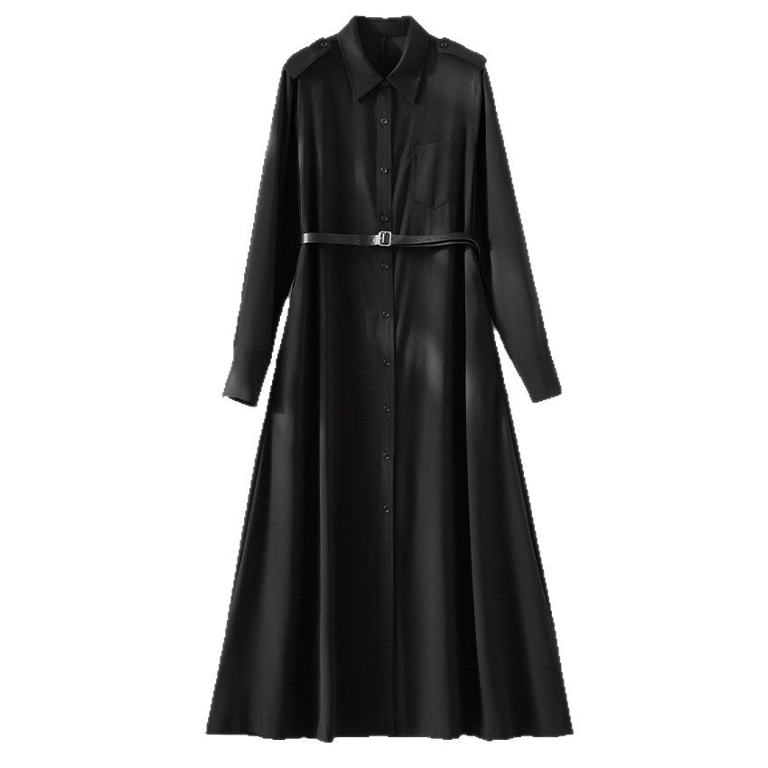 Women's maxi dress as a shirt dress with waist belt and epaulettes Chichicherry