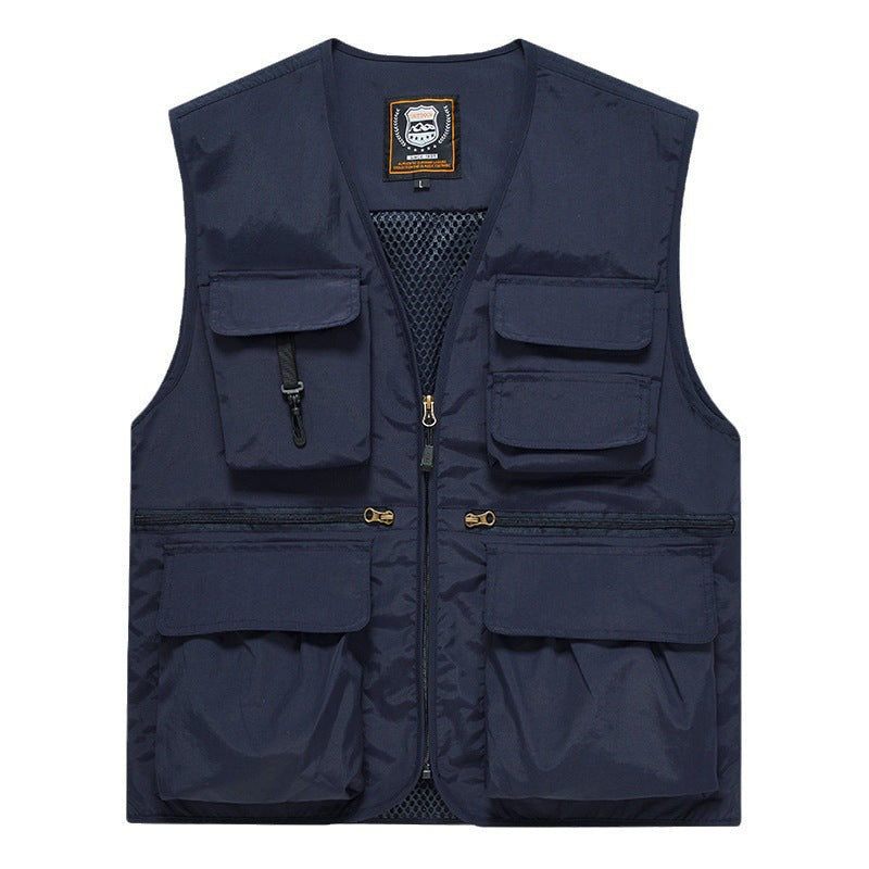 Men's multi-pocket fishing vest made of canvas with mesh ventilation and zipper Chichicherry