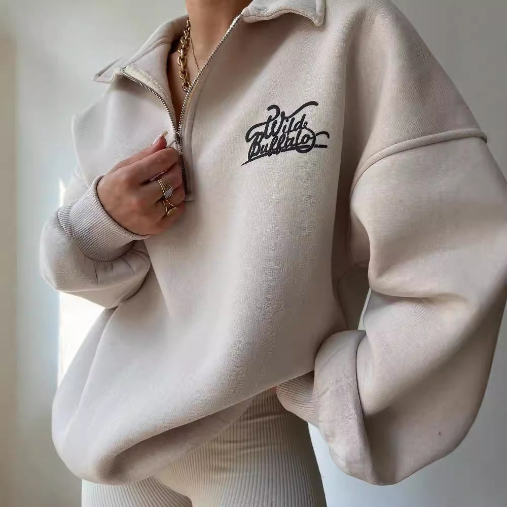 Damen Oversized Halbzip-Sweatshirt mit Stehkragen und gesticktem Logo Chichicherry