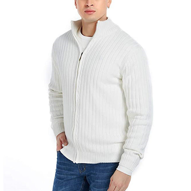 Men's fine-knit cardigan with full-length zipper, stand-up collar, and distinctive ribbed texture Chichicherry