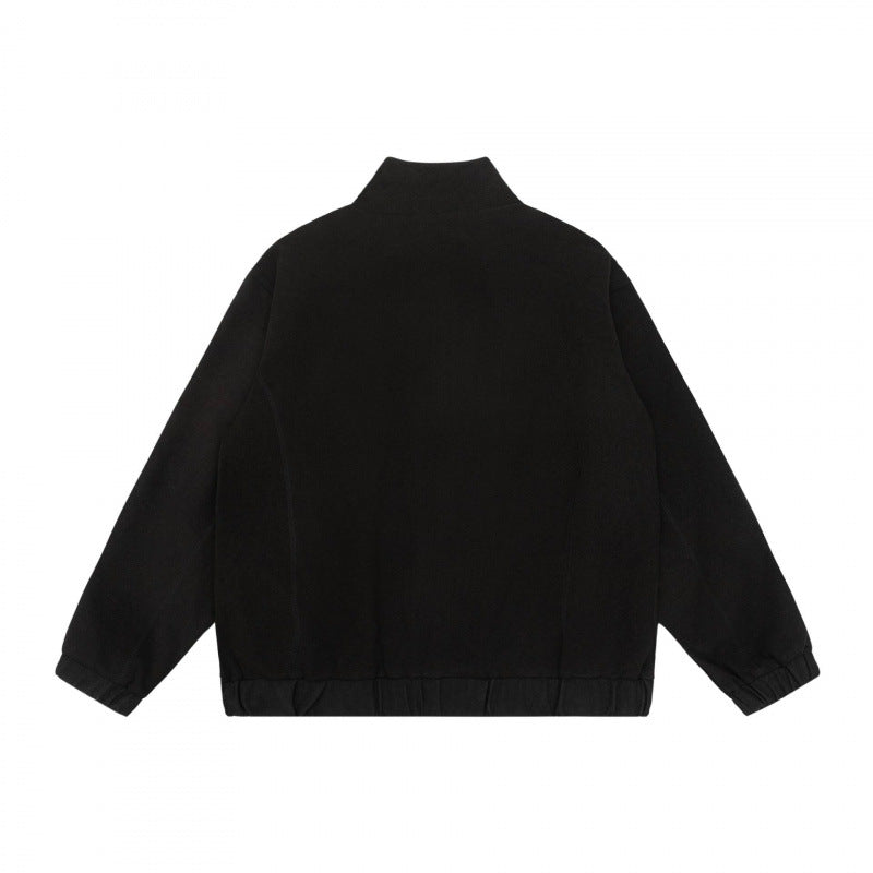 Unisex Short Cut Teddy Fleece Jacket with Stand-Up Collar, Full Zip and Elastic Hem Chichicherry