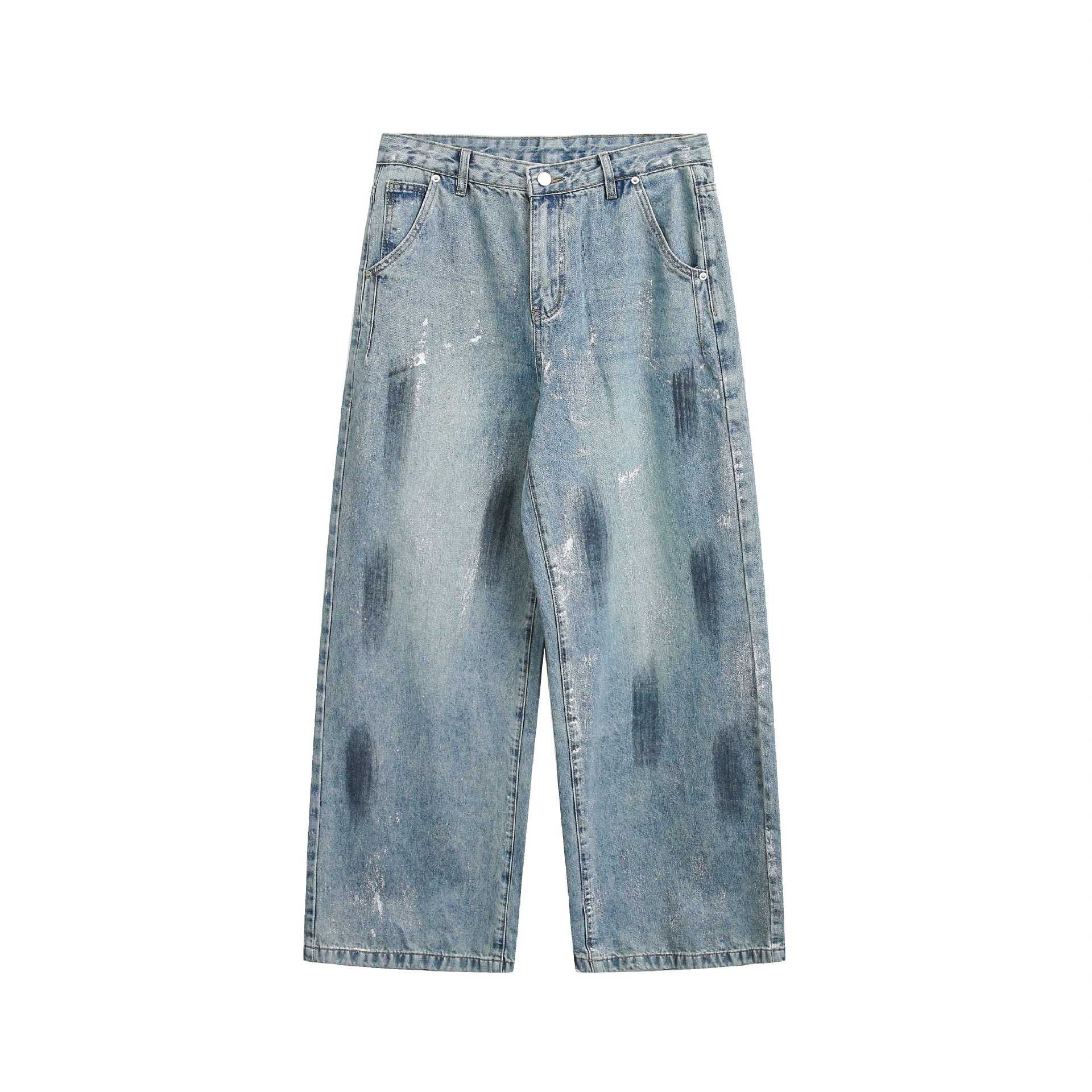 Women's wide cropped jeans high-waisted with used effect and stain look Chichicherry