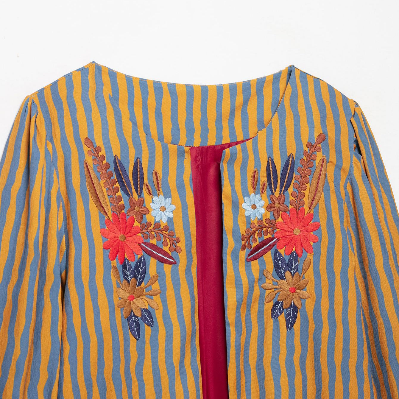 Women's Striped Cropped Blouse with Floral Embroidery Chichicherry