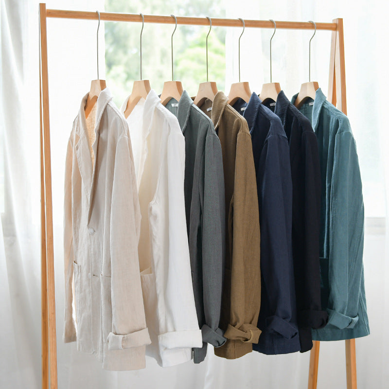 Men's casual linen blazer with classic button placket and patch pockets Chichicherry