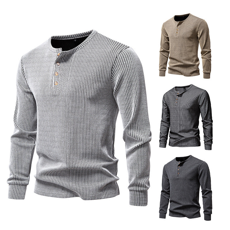 Men's Slim-Fit Ribbed Henley Long Sleeve Sweater with Round Neck and Button Placket Chichicherry