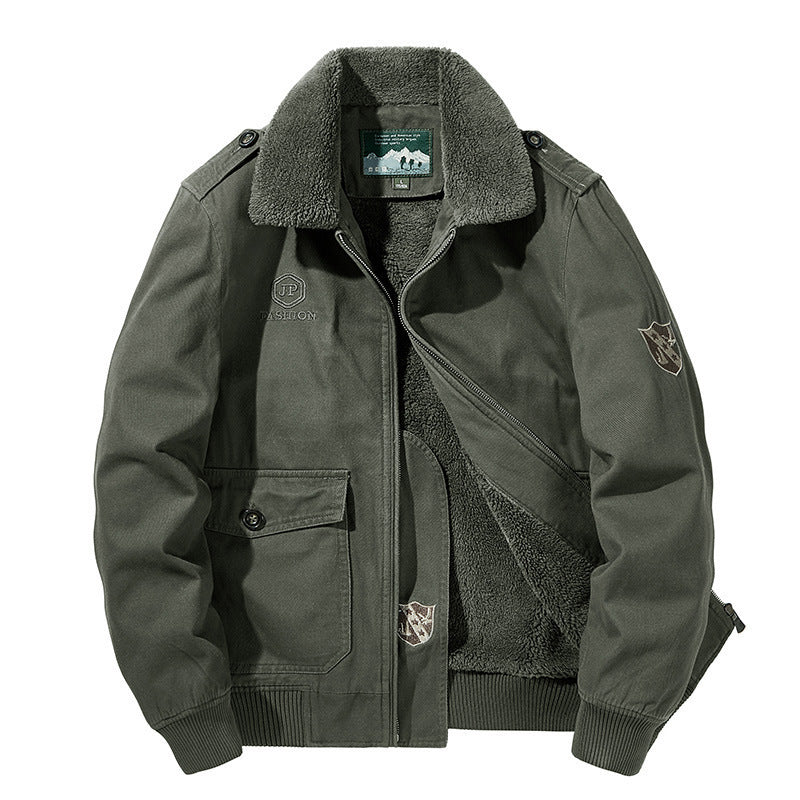 Men's multifunctional pilot jacket with Sherpa lining, quilted inner layer, and patch pockets Chichicherry