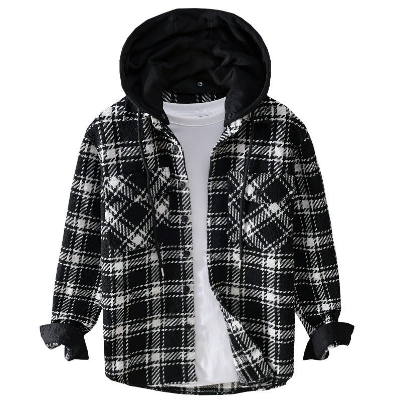 Men's Checked Overshirt with Quilted Hood and Thermal Lining Chichicherry