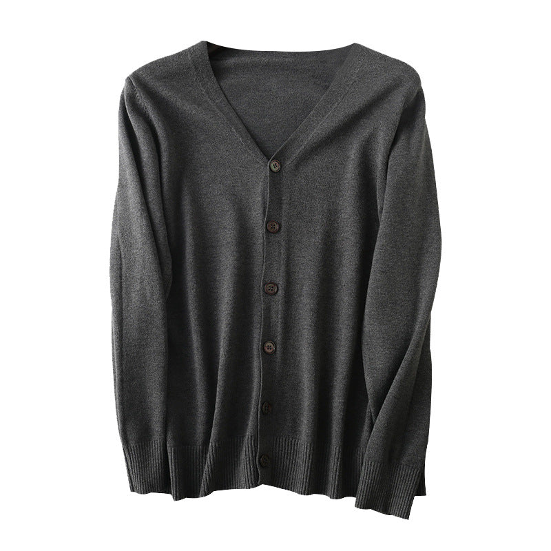 Men's fine V-neck cardigan made of lightweight fine knit with ribbed hem Chichicherry