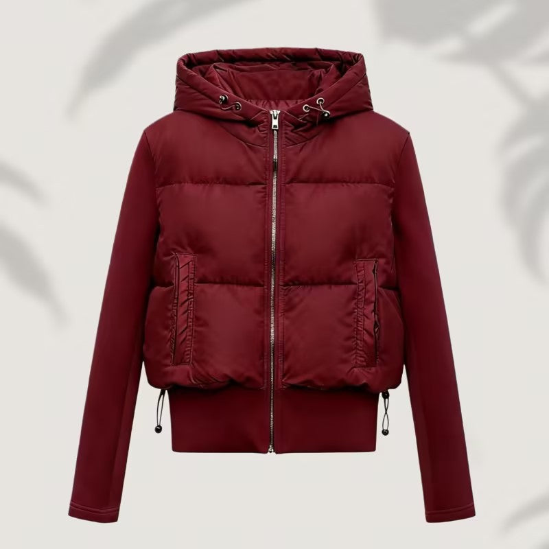 Women's short cut hybrid padded jacket with hood, ribbed cuffs and drawstring Chichicherry