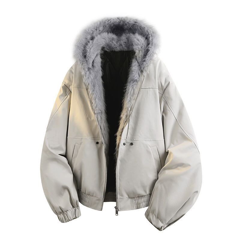 Women's Padded Hooded Bomber Jacket with Faux Fur Collar Chichicherry