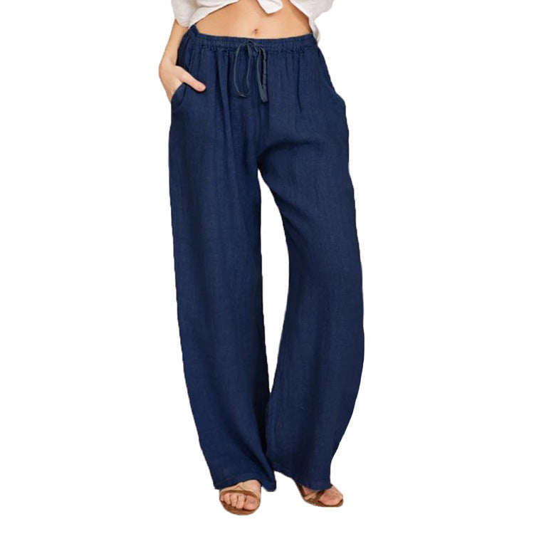 Women's Summer Linen Palazzo Pants with Elastic Waistband, Side Pockets and Wide Leg Chichicherry