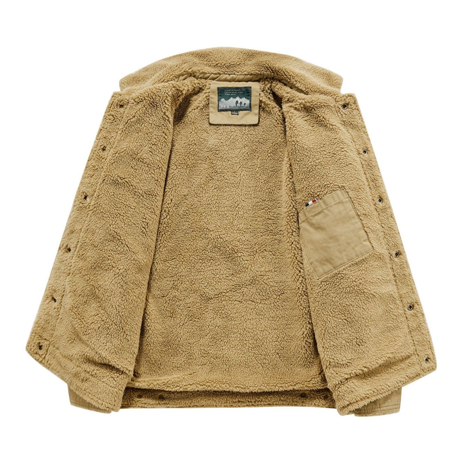 Men's Sherpa-lined Canvas Field Jacket with Teddy Lining and Chest Pockets Chichicherry