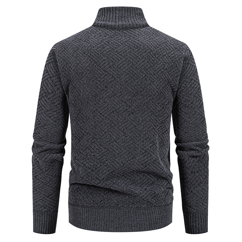 Men's knit zip jacket with geometric textured pattern and stand-up collar Chichicherry