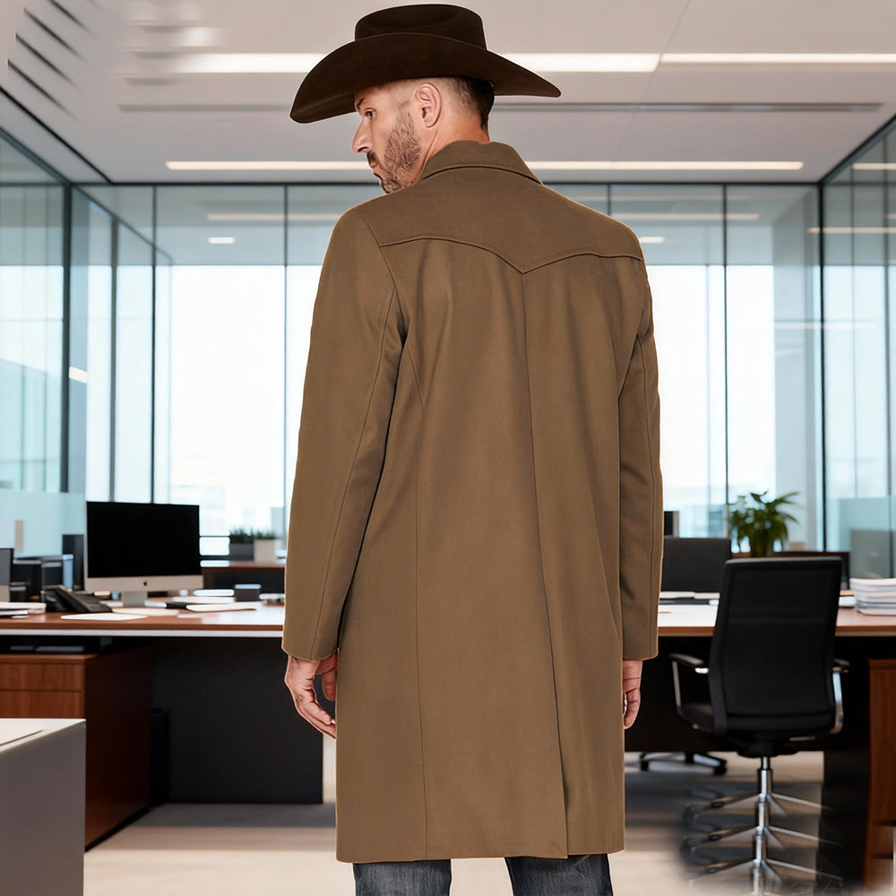 Men's coat made of wool blend in Western style with stand-up collar and flap pockets Chichicherry