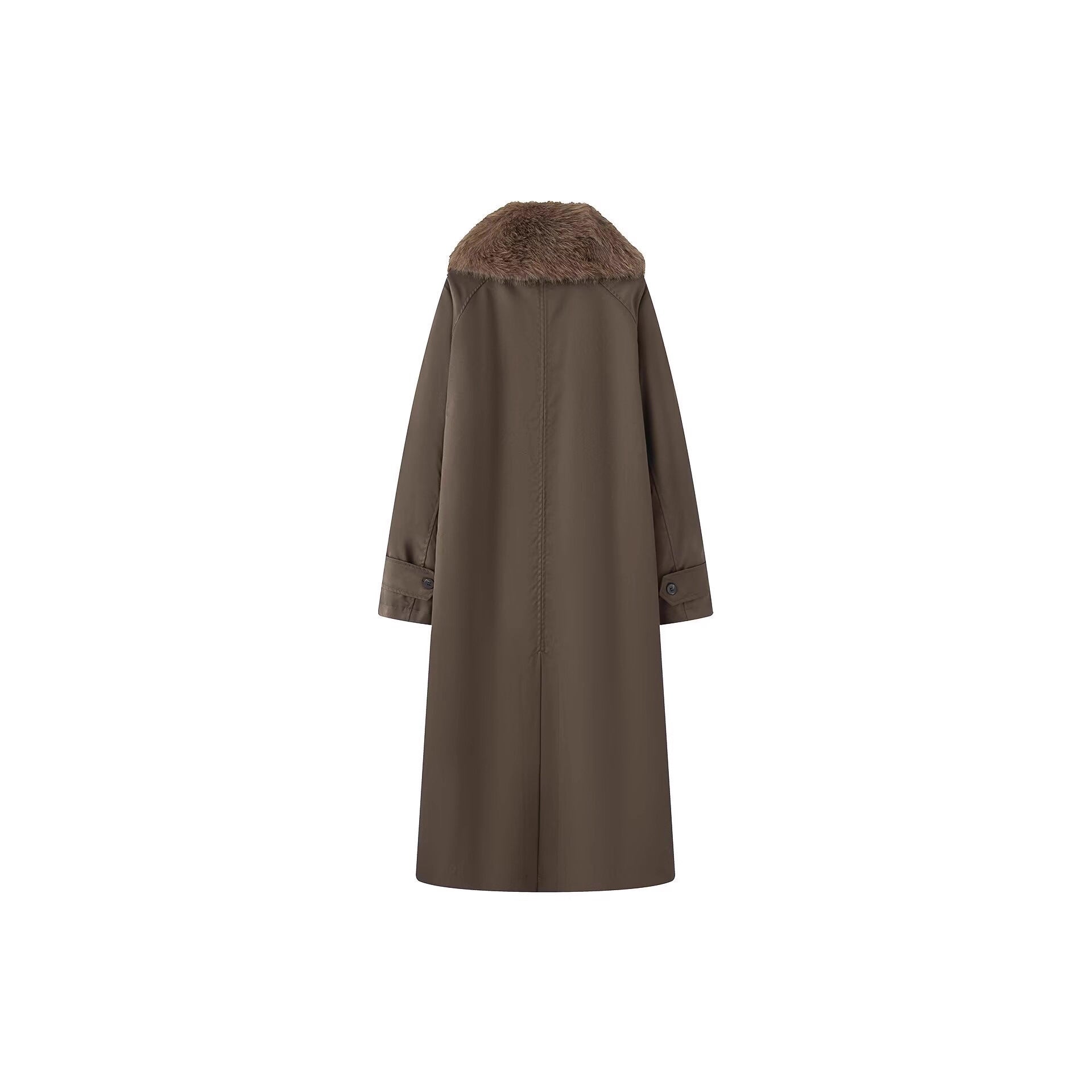 Women's longer Oversize wool coat with removable faux fur collar and side inset pockets Chichicherry