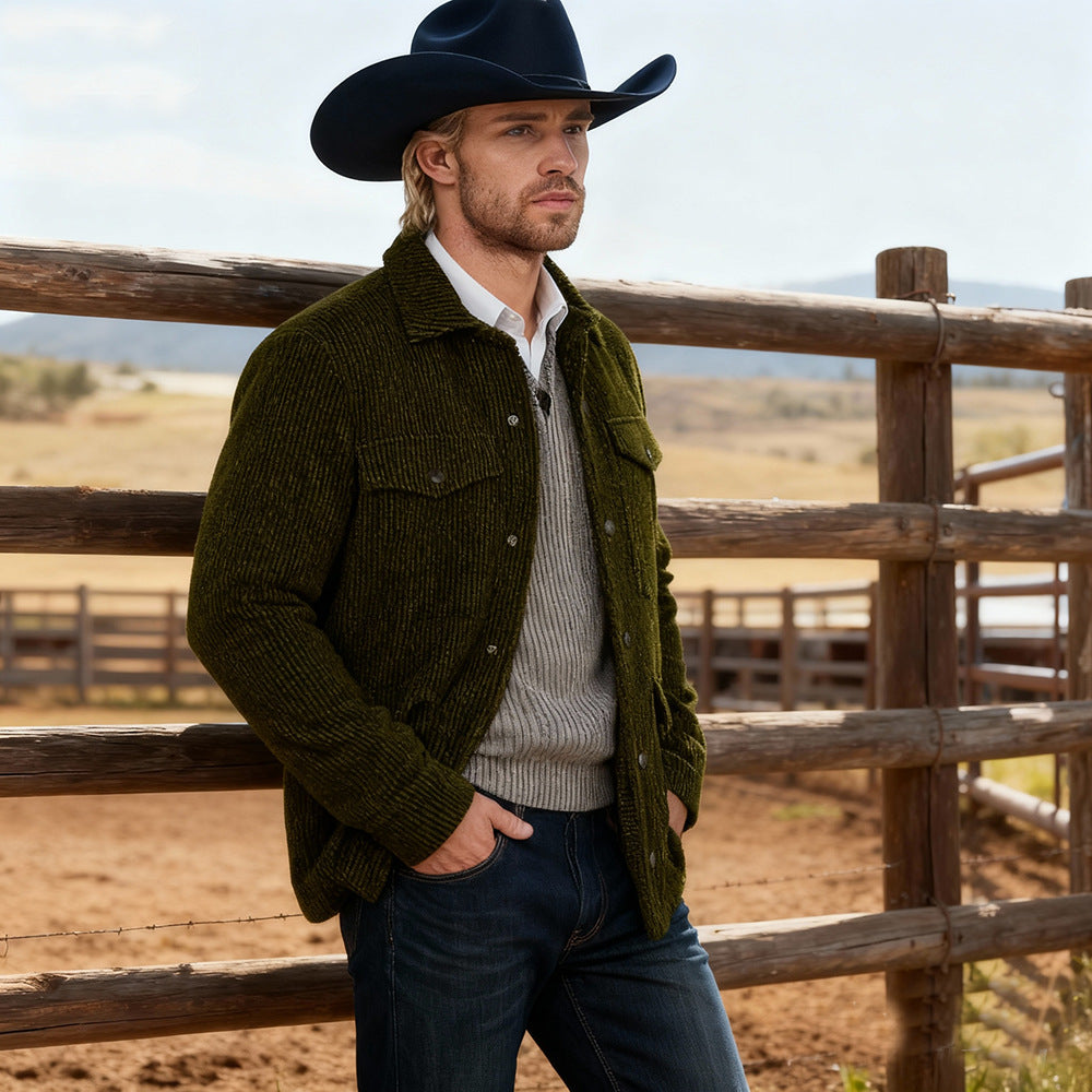 Men's Ribbed Cord Jacket with Flap Pockets and Shirt Collar Chichicherry