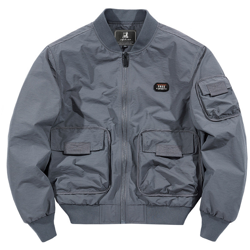 Men's lightweight nylon bomber in utility look with multiple pockets and ribbed cuffs Chichicherry
