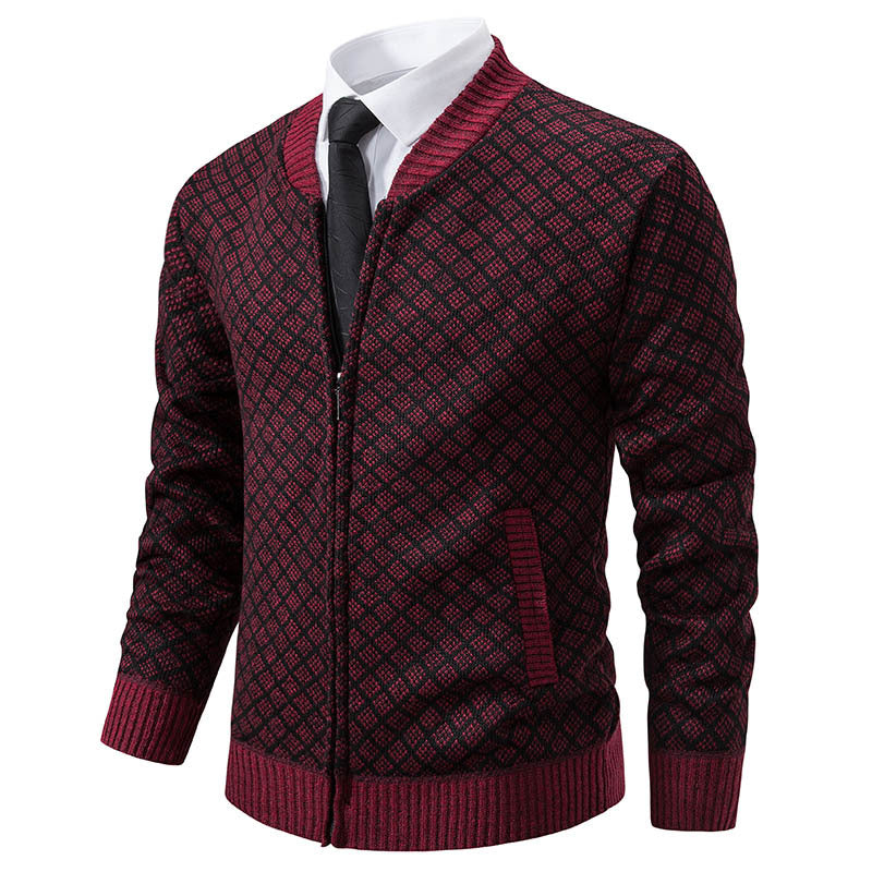 Men's knitted zip jacket with fine jacquard pattern, full zip and ribbed hem Chichicherry