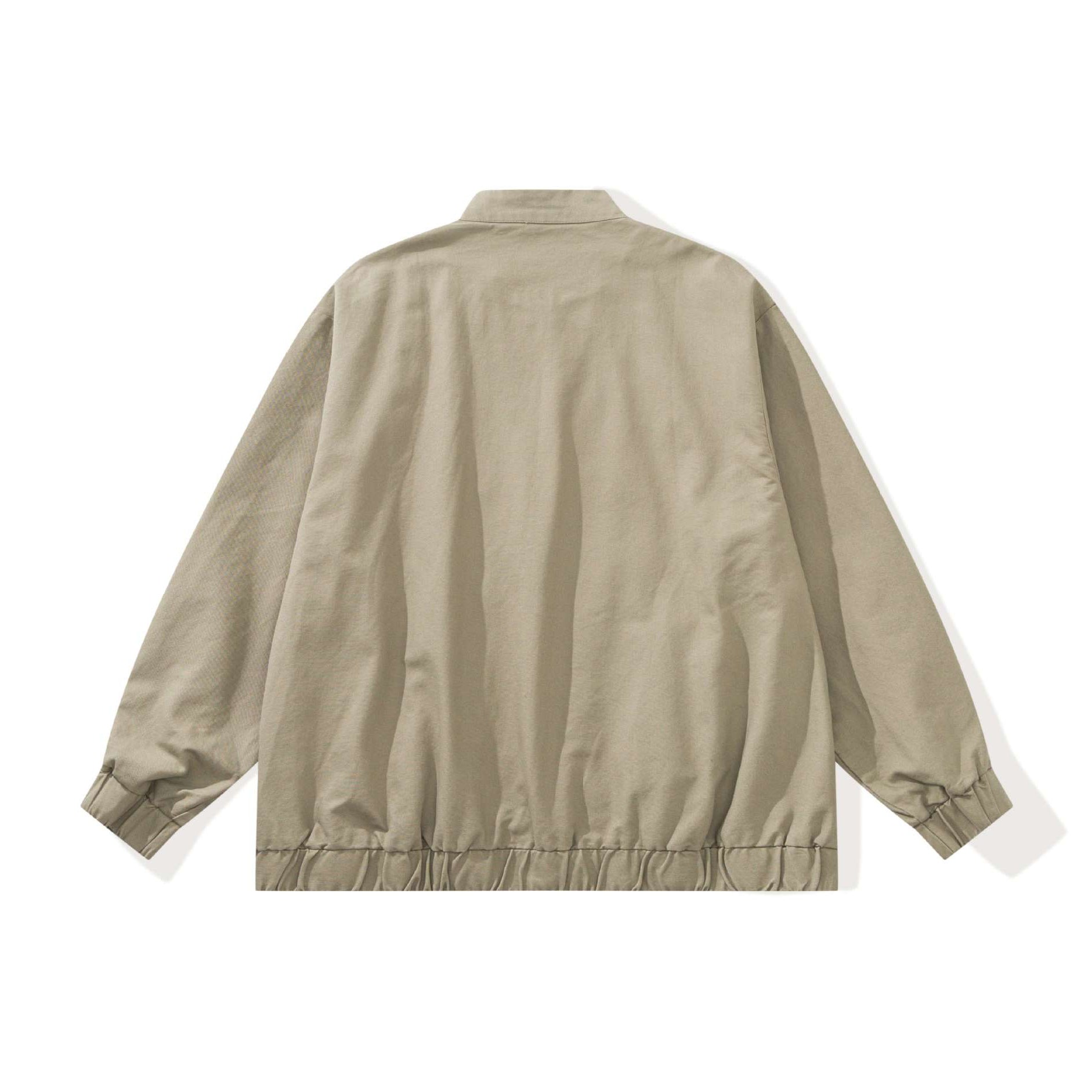 Unisex Stylishly Cut Canvas Zip Jacket with Stand-Up Collar, Drawstring Hem and Utility Pockets Chichicherry