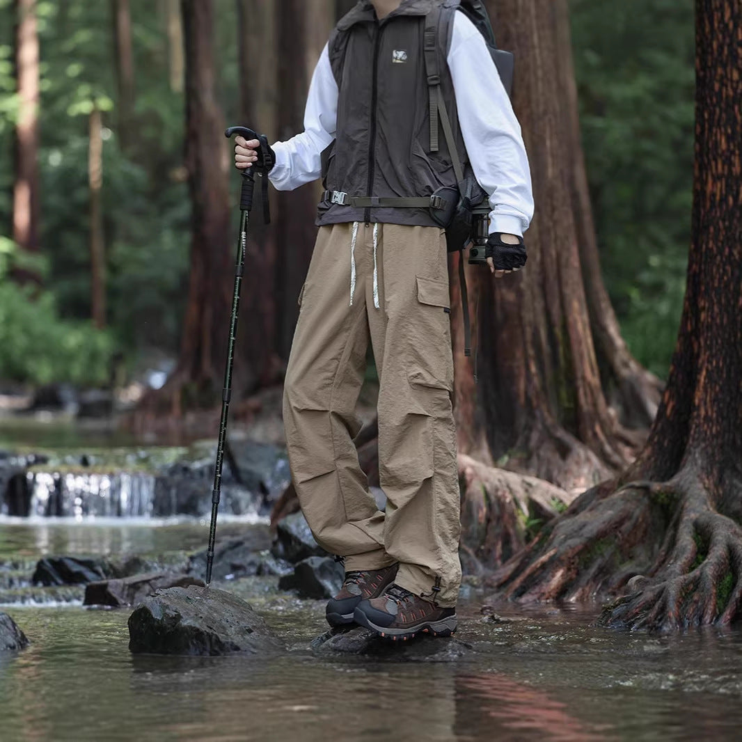 Men's Lightweight Technical Cargo Trekking Pants with Drawstring Waistband, Reinforced Hem Edges, and Adjustable Leg Opening Chichicherry