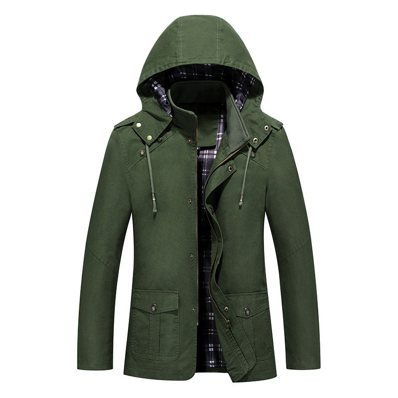 Men's Urban Cotton Hoodie Blouson with Hood, Checked Lining and Patch Pockets Chichicherry