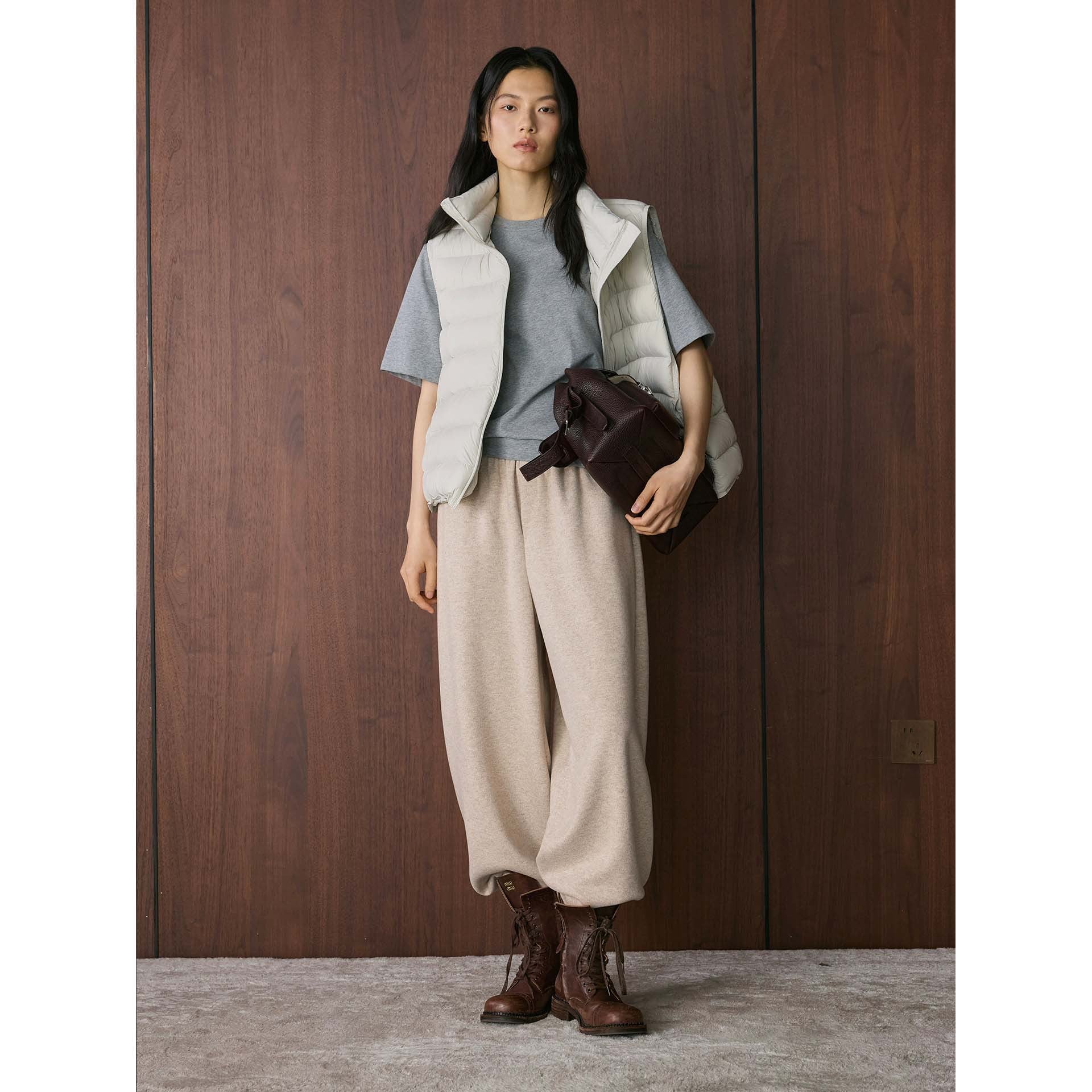 Women's Wide Wool Culotte with Rolled Contrast Hem and Elastic Waistband Chichicherry