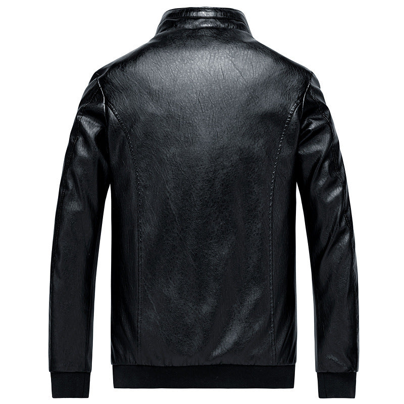 Men's Shiny Faux Leather Blouson in Slim Bomber Cut with Stand-Up Collar and Concealed Zip Placket Chichicherry