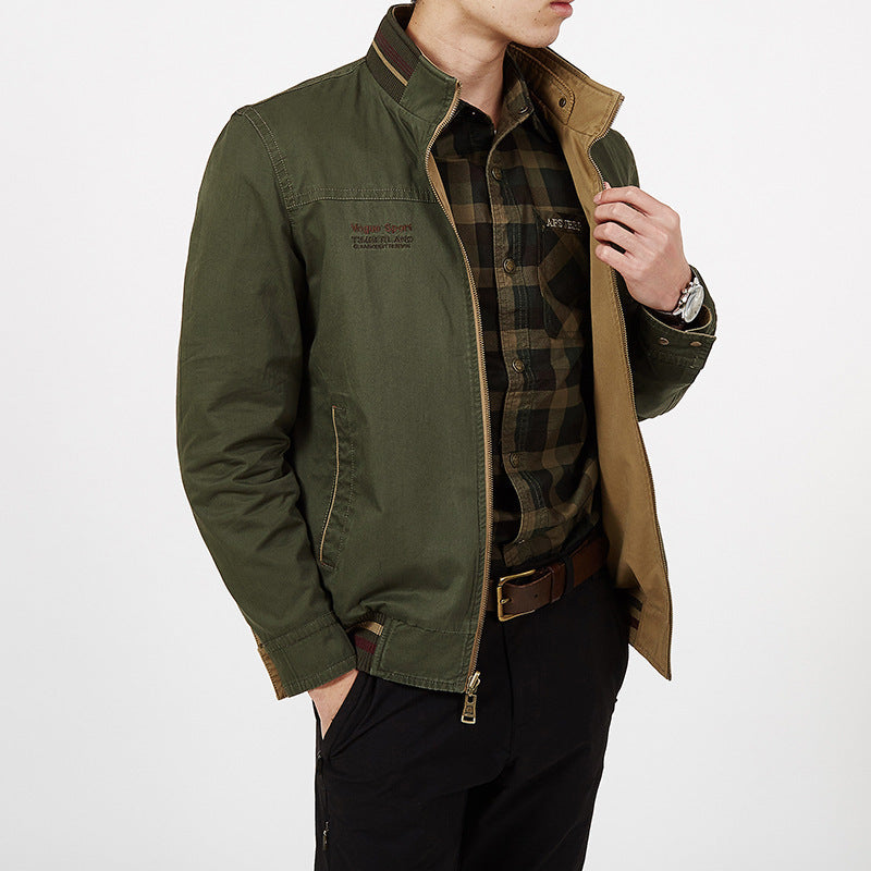Men's transitional field jacket made of waxed canvas with stand-up collar and concealed zipper Chichicherry