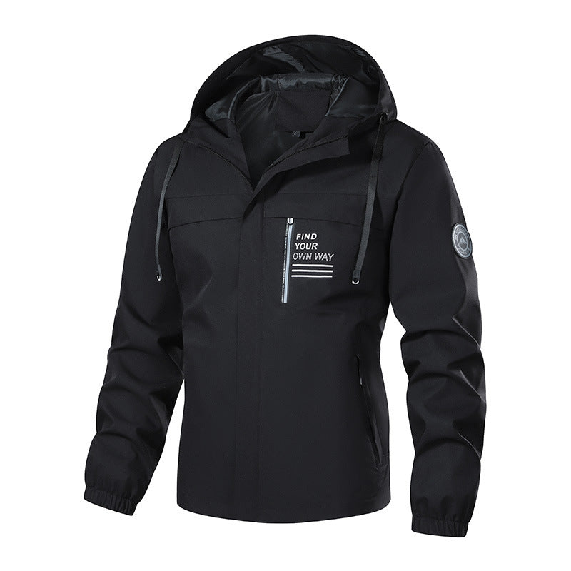 Men's Softshell Outdoor Jacket with Hood, Water-Repellent and Chest Zipper Pocket Chichicherry