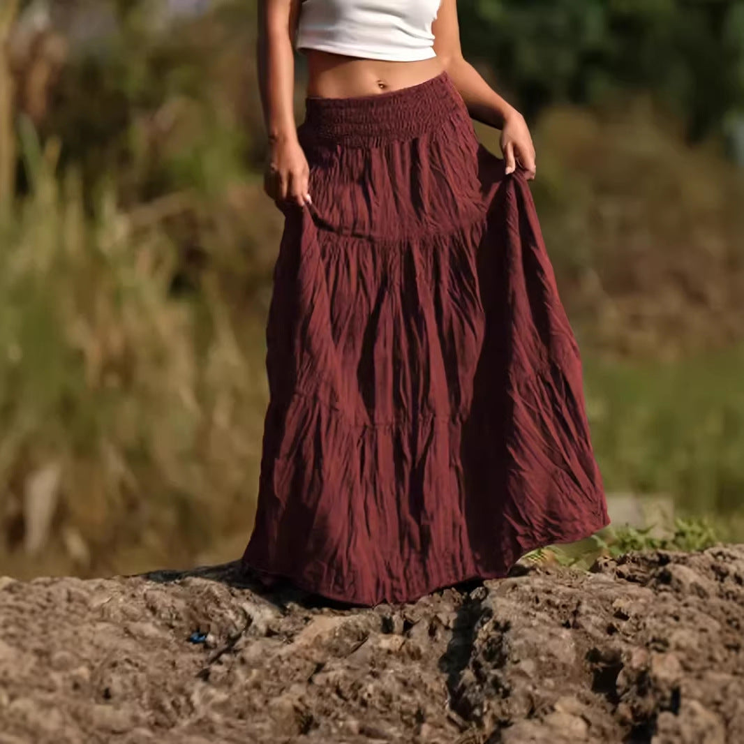 Women's maxi skirt with tiers, gathered smocked waistband and airy crinkle fabric Chichicherry