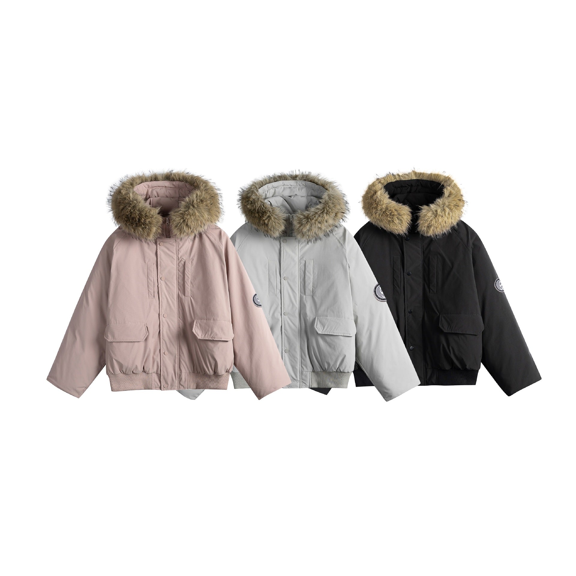 Men's short parka bomber with faux fur-lined hood and robust thermal insulation Chichicherry