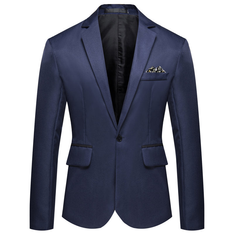 Men's Slim-Fit Tuxedo Jacket with Single-Button Closure and Contrast Flap Pockets Chichicherry
