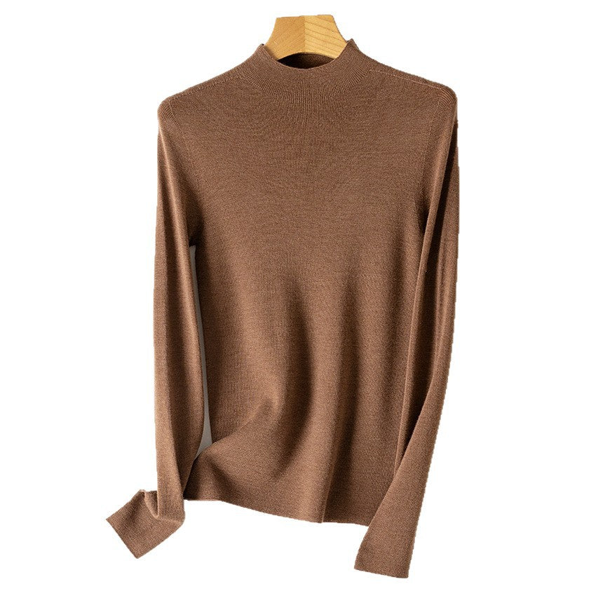 Women Fine Fine Knit Long Sleeve Sweater with Short Stand-Up Collar and Slim-Fit Chichicherry