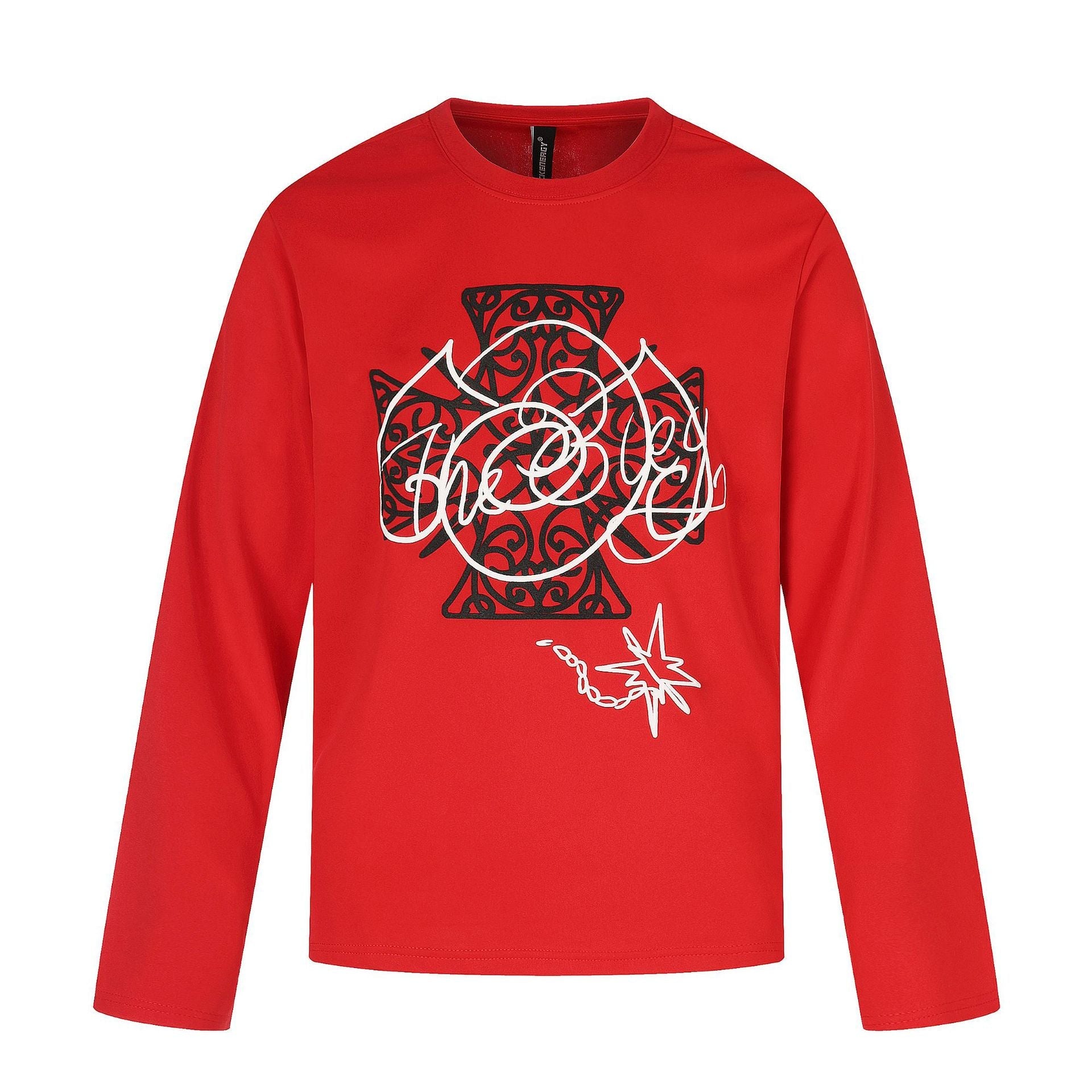 Women's Long Sleeve Round Neck Shirt with Decorative Print Chichicherry