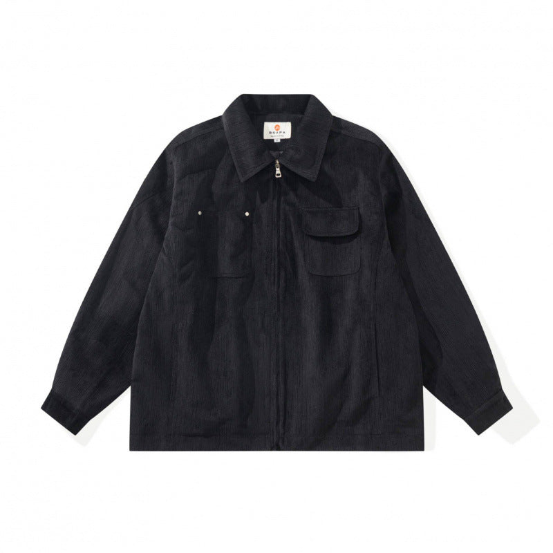Unisex Boxy Overshirt Jacket made of fine cord structure with breast pockets and concealed zipper Chichicherry