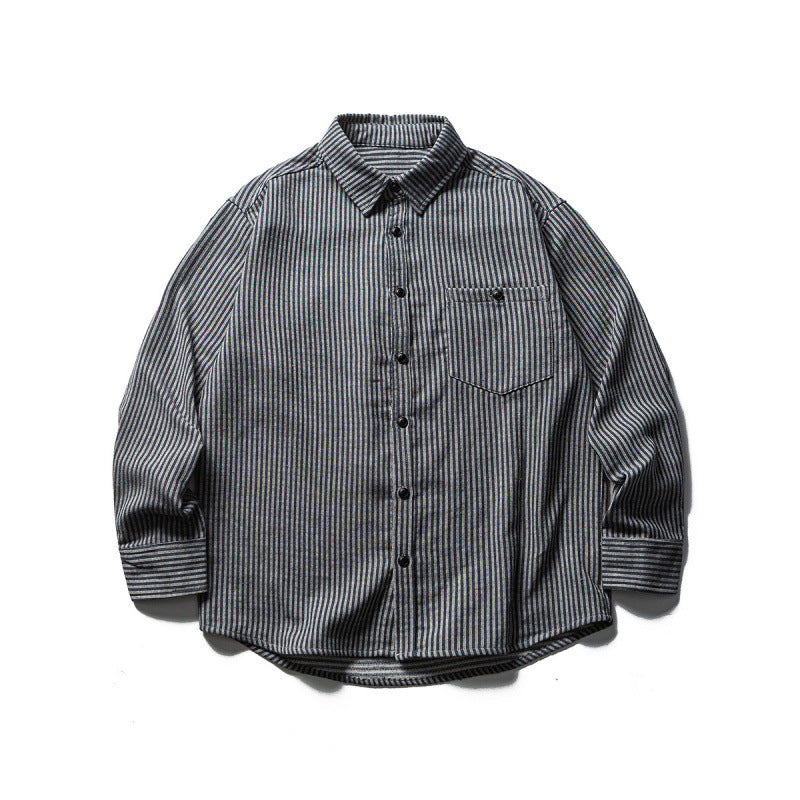 Men's loose-fitting striped cotton blend shirt with chest pocket and extended back Chichicherry
